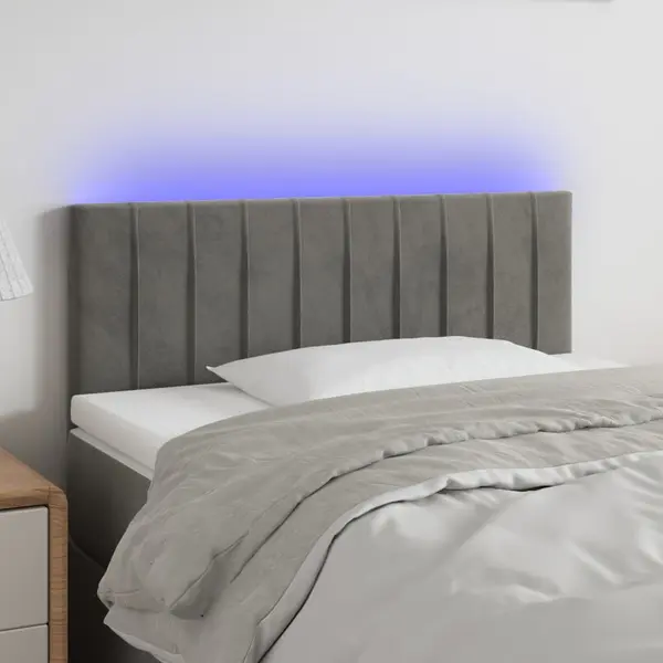 Gossi tablie de pat cu led, gri deschis, 90x5x78/88 cm, catifea