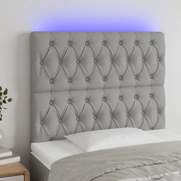 Gossi tablie de pat cu led, gri deschis, 90x7x118/128 cm, textil