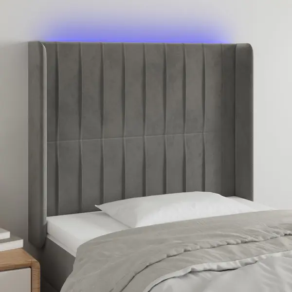 Gossi tablie de pat cu led, gri deschis, 93x16x118/128 cm, catifea