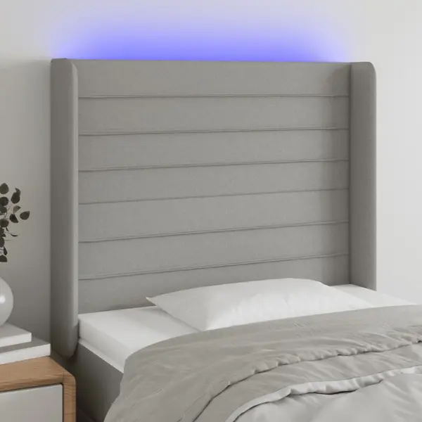 Gossi tablie de pat cu led, gri deschis, 93x16x118/128 cm, textil