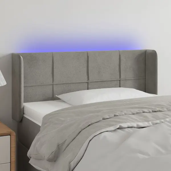 Gossi tablie de pat cu led, gri deschis, 93x16x78/88 cm, catifea