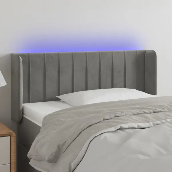 Gossi tablie de pat cu led, gri deschis, 93x16x78/88 cm, catifea