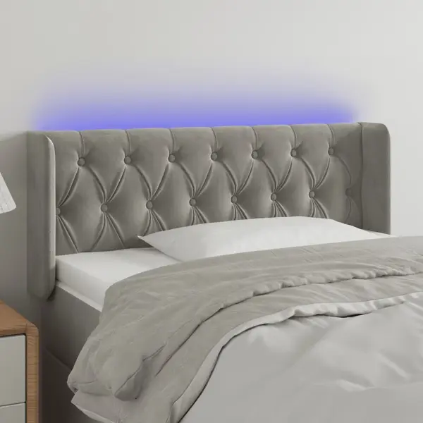 Gossi tablie de pat cu led, gri deschis, 93x16x78/88 cm, catifea