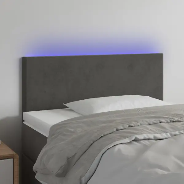 Gossi tablie de pat cu led, gri inchis, 100x5x78/88 cm, catifea