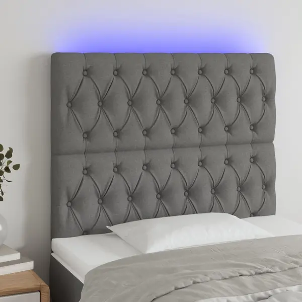 Gossi tablie de pat cu led, gri inchis, 100x7x118/128 cm, textil