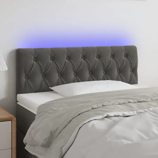 Gossi tablie de pat cu led, gri inchis, 100x7x78/88 cm, catifea