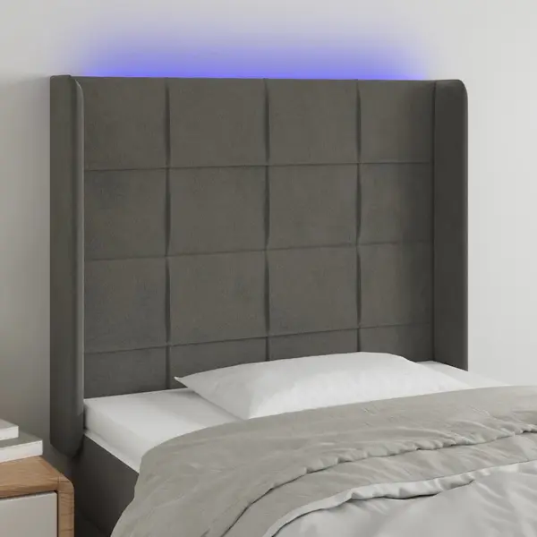 Gossi tablie de pat cu led, gri inchis, 103x16x118/128 cm, catifea