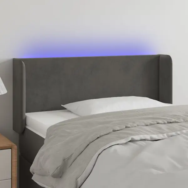 Gossi tablie de pat cu led, gri inchis, 103x16x78/88 cm, catifea
