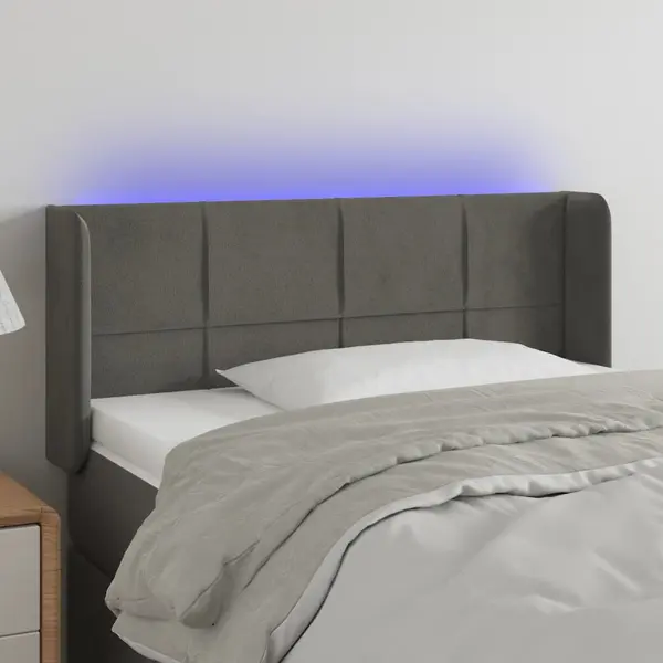 Gossi tablie de pat cu led, gri inchis, 103x16x78/88 cm, catifea