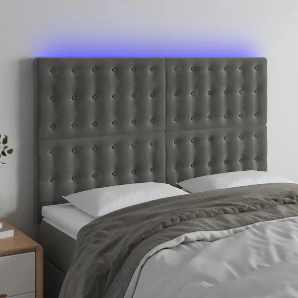 Gossi tablie de pat cu led, gri inchis, 144x5x118/128 cm, catifea