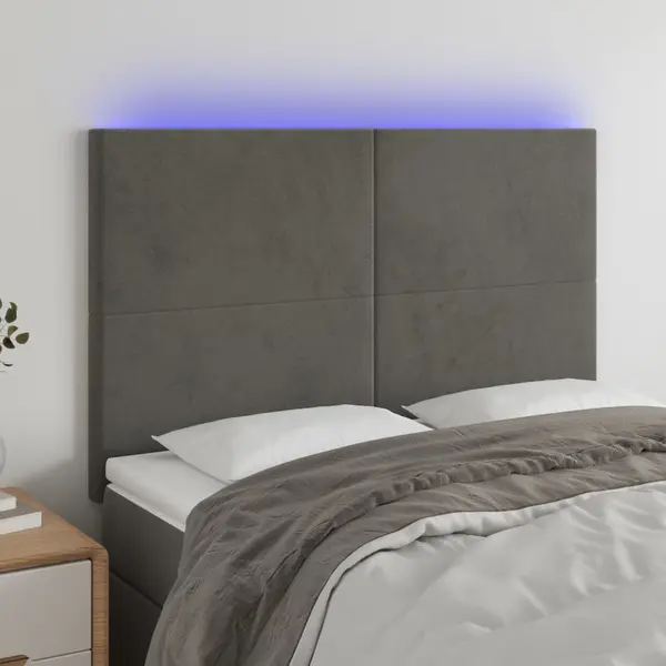 Gossi tablie de pat cu led, gri inchis, 144x5x118/128 cm, catifea