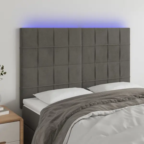 Gossi tablie de pat cu led, gri inchis, 144x5x118/128 cm, catifea