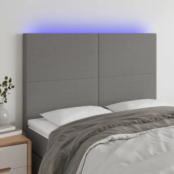 Gossi tablie de pat cu led, gri inchis, 144x5x118/128 cm, textil