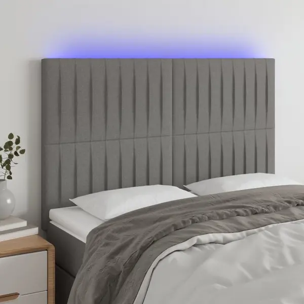 Gossi tablie de pat cu led, gri inchis, 144x5x118/128 cm, textil