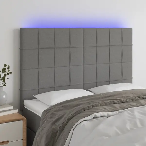 Gossi tablie de pat cu led, gri inchis, 144x5x118/128 cm, textil