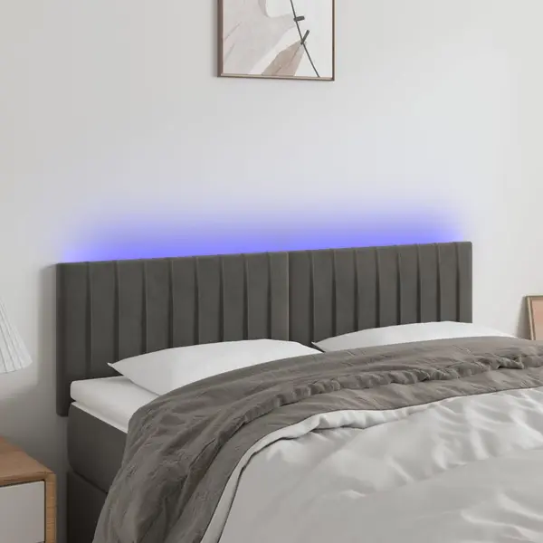 Gossi tablie de pat cu led, gri inchis, 144x5x78/88 cm, catifea