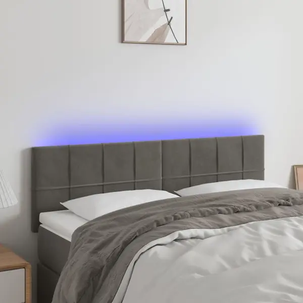Gossi tablie de pat cu led, gri inchis, 144x5x78/88 cm, catifea