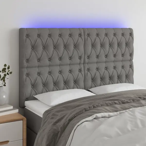Gossi tablie de pat cu led, gri inchis, 144x7x118/128 cm, textil