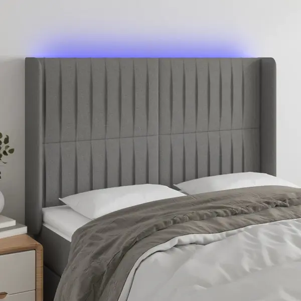Gossi tablie de pat cu led, gri inchis, 147x16x118/128 cm, textil