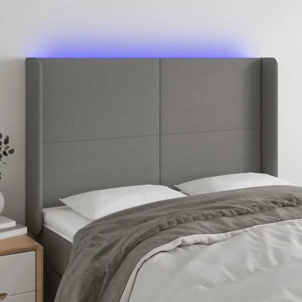 Gossi tablie de pat cu led, gri inchis, 147x16x118/128 cm, textil