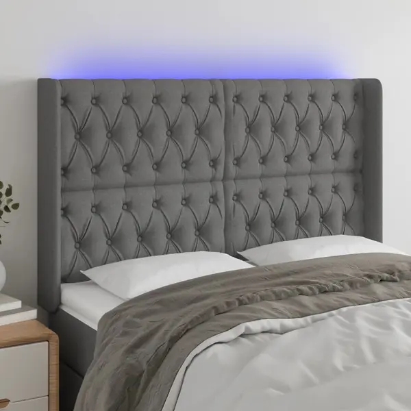 Gossi tablie de pat cu led, gri inchis, 147x16x118/128 cm, textil
