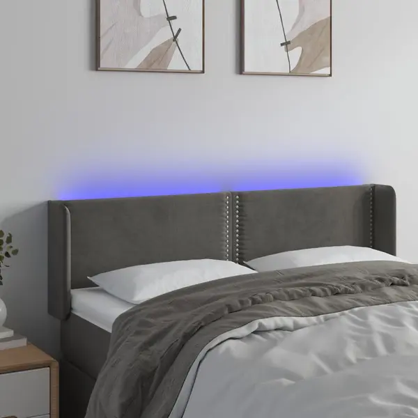 Gossi tablie de pat cu led, gri inchis, 147x16x78/88 cm, catifea