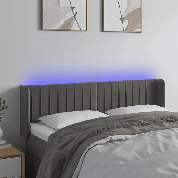 Gossi tablie de pat cu led, gri inchis, 147x16x78/88 cm, catifea