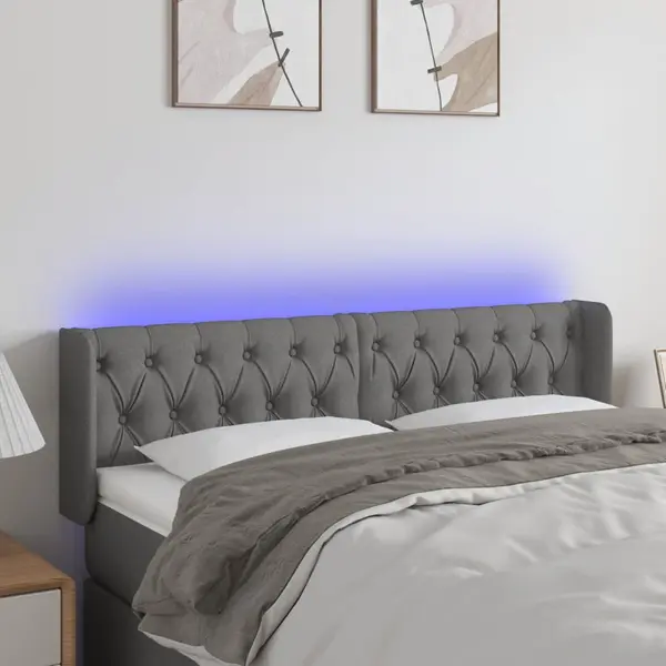 Gossi tablie de pat cu led, gri inchis, 147x16x78/88 cm, textil