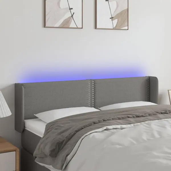 Gossi tablie de pat cu led, gri inchis, 147x16x78/88 cm, textil