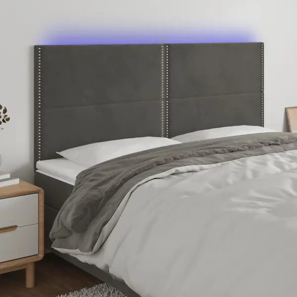 Gossi tablie de pat cu led, gri inchis, 160x5x118/128 cm, catifea