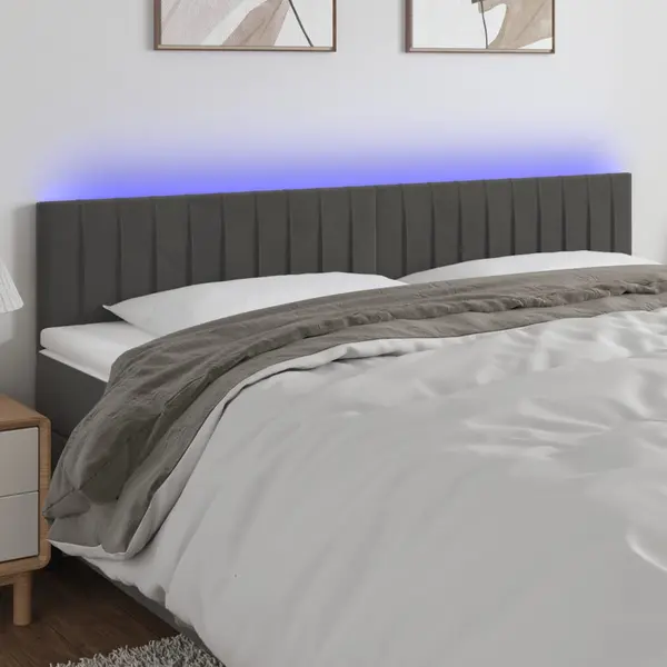 Gossi tablie de pat cu led, gri inchis, 160x5x78/88 cm, catifea