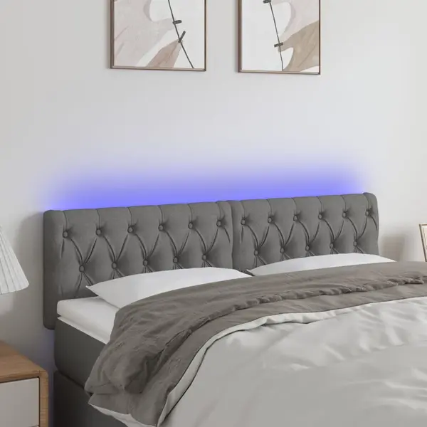 Gossi tablie de pat cu led, gri inchis, 160x7x78/88 cm, textil