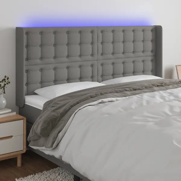 Gossi tablie de pat cu led, gri inchis, 163x16x118/128 cm, textil