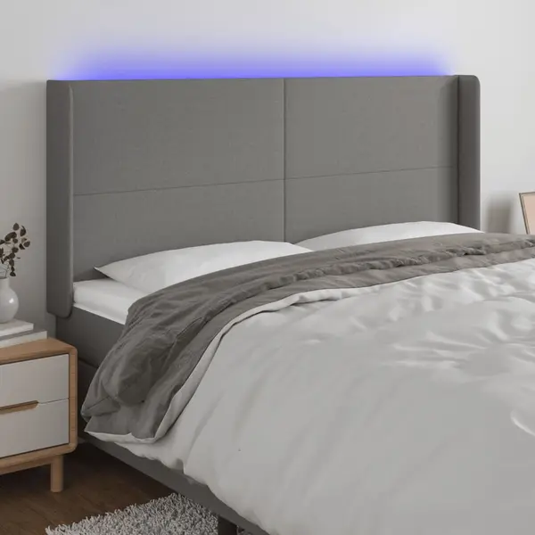Gossi tablie de pat cu led, gri inchis, 163x16x118/128 cm, textil