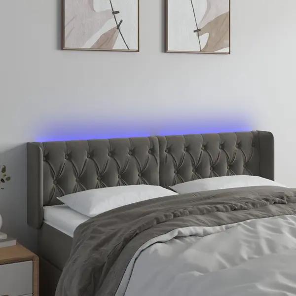 Gossi tablie de pat cu led, gri inchis, 163x16x78/88 cm, catifea