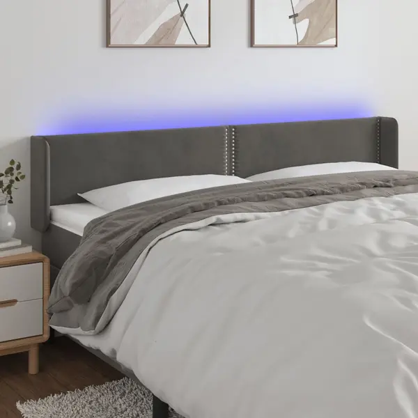 Gossi tablie de pat cu led, gri inchis, 163x16x78/88 cm, catifea