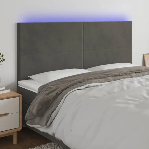 Gossi tablie de pat cu led, gri inchis, 180x5x118/128 cm, catifea