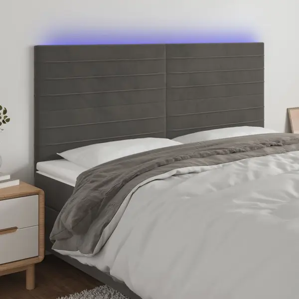 Gossi tablie de pat cu led, gri inchis, 180x5x118/128 cm, catifea