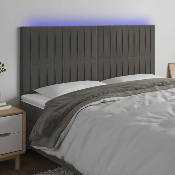 Gossi tablie de pat cu led, gri inchis, 180x5x118/128 cm, catifea
