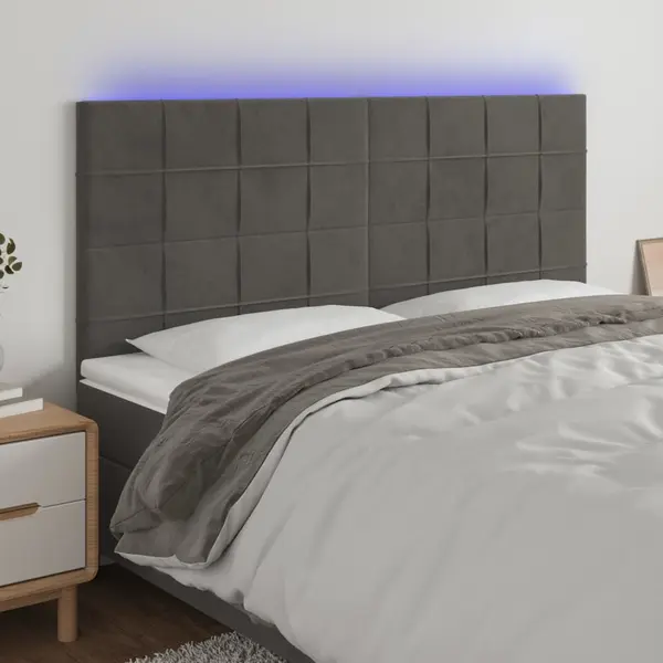 Gossi tablie de pat cu led, gri inchis, 180x5x118/128 cm, catifea