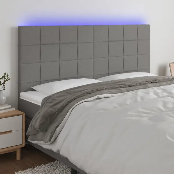 Gossi tablie de pat cu led, gri inchis, 180x5x118/128 cm, textil