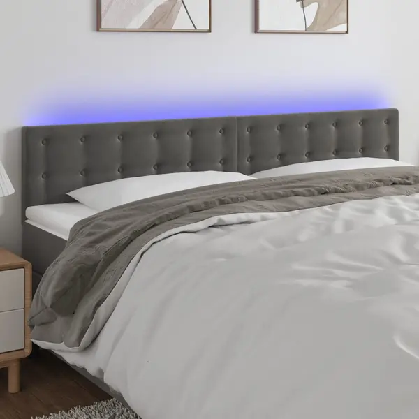 Gossi tablie de pat cu led, gri inchis, 180x5x78/88 cm, catifea