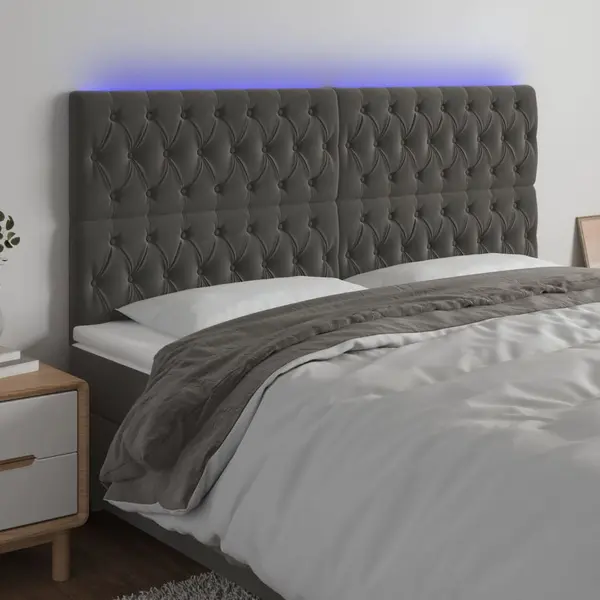 Gossi tablie de pat cu led, gri inchis, 180x7x118/128 cm, catifea