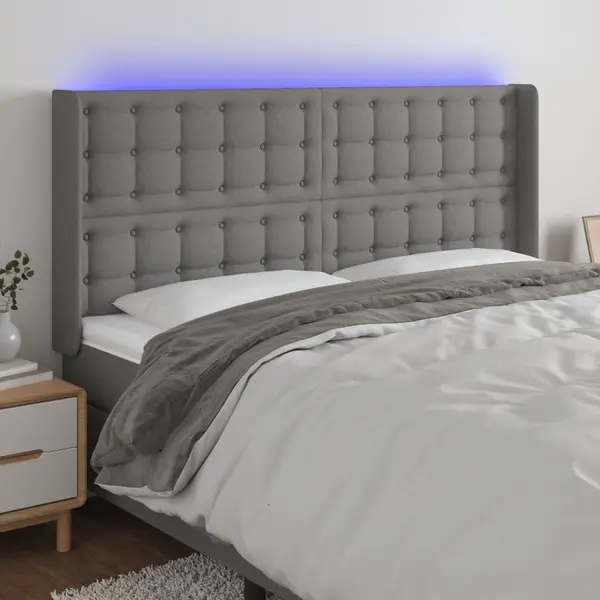 Gossi tablie de pat cu led, gri inchis, 183x16x118/128 cm, textil