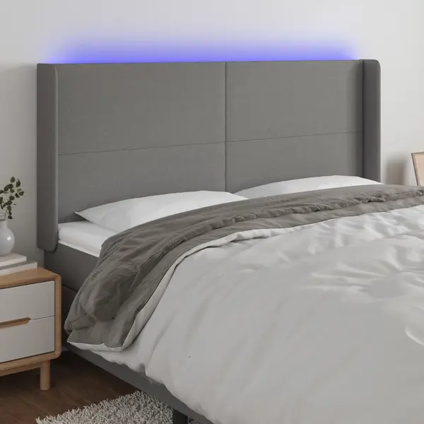 Gossi tablie de pat cu led, gri inchis, 183x16x118/128 cm, textil
