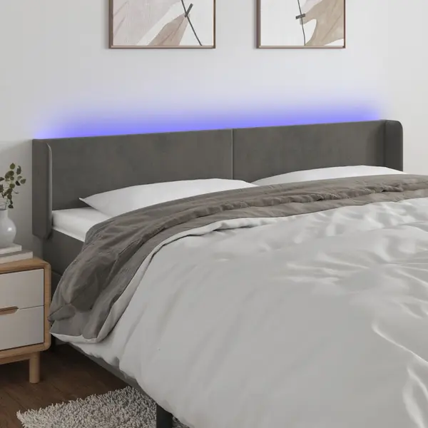 Gossi tablie de pat cu led gri inchis 183x16x78/88 cm catifea