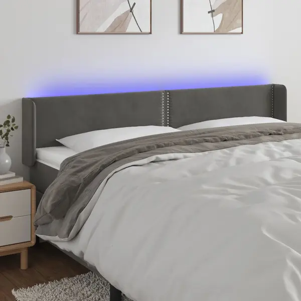 Gossi tablie de pat cu led gri inchis 183x16x78/88 cm catifea