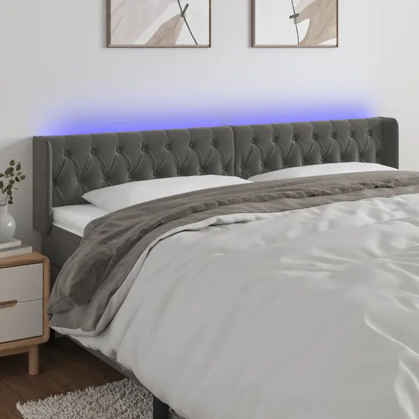 Gossi tablie de pat cu led gri inchis 183x16x78/88 cm catifea