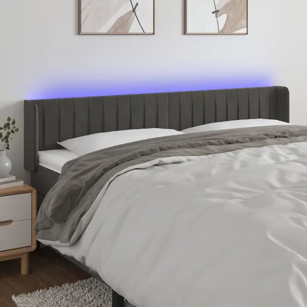 Gossi tablie de pat cu led gri inchis 183x16x78/88 cm catifea