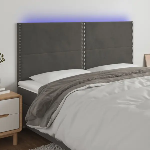 Gossi tablie de pat cu led, gri inchis, 200x5x118/128 cm, catifea